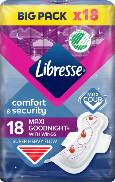 Libresse Maxi Goodnight+ natbind med vinger 18 stk