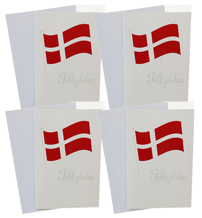 KORT MED KUVERT 11X17CM FLAG 4 STK