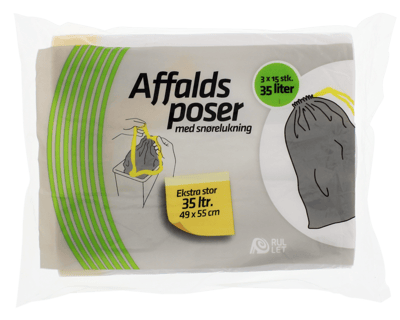 Affaldspose m snøreluk 35 l 3 x 15 stk