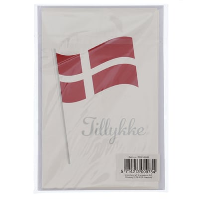 KORT MED KUVERT 11X17CM FLAG 4 STK