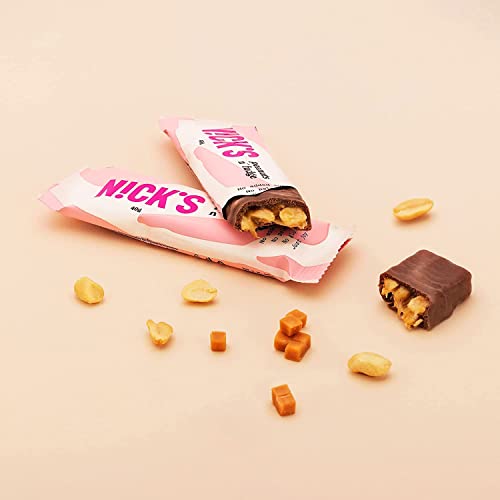 Nicks Keto Bar Peanuts N Fudge, snack al caramello di cioccolato, 175 calorie, 3,9 carboidrati netti, senza zucchero aggiunto, senza glutine, dolci a basso contenuto di carboidrati (15x40g)