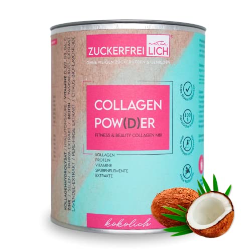 Zuckerfreilich Colagen Pulver Kokos 240G Ohne Zucker, Kollagen MIT Vitaminen, Zuckerfreies Protein und Spacerenelementen, Hochdosiert MIT 7.000 mg Kollagenhydrolysat Pro Portion pro