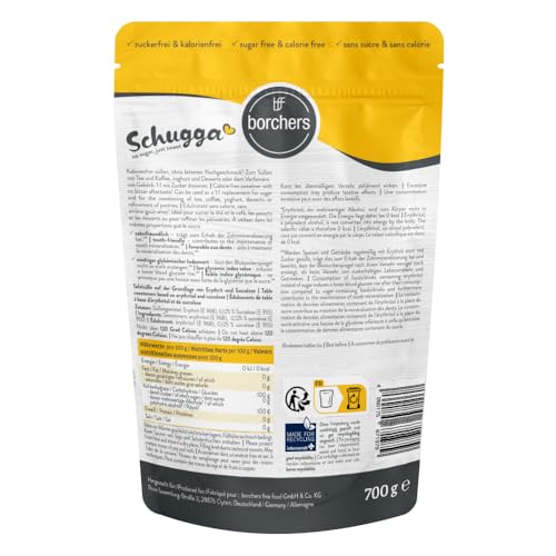 borchers Schugga 700 g | Sin azúcar, solo dulce | Bolsa XXL | Eritritol con edulcorante cristalino sucralosa | Alternativa al azúcar | Edulcorante | Sin calorías | 0,7 kilos