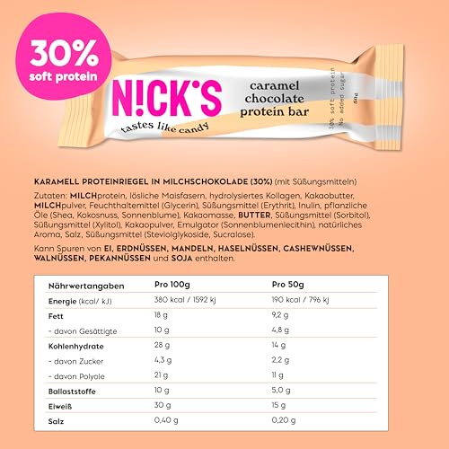 NICKS Protein Bar Mix, Keto Protein Bars Low carb snacks without added sugar, Gluten free | 15g protein with collagen (9 protein bars x 50g)