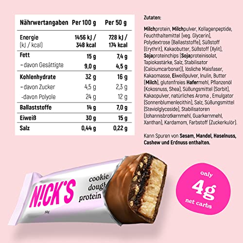 NICKS Protein Bar Mix, Keto Protein Bars Low carb snacks without added sugar, Gluten free | 15g protein with collagen (9 protein bars x 50g)