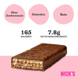 Nicks Keto Bar Peanuts N Fudge, snack al caramello di cioccolato, 175 calorie, 3,9 carboidrati netti, senza zucchero aggiunto, senza glutine, dolci a basso contenuto di carboidrati (15x40g)