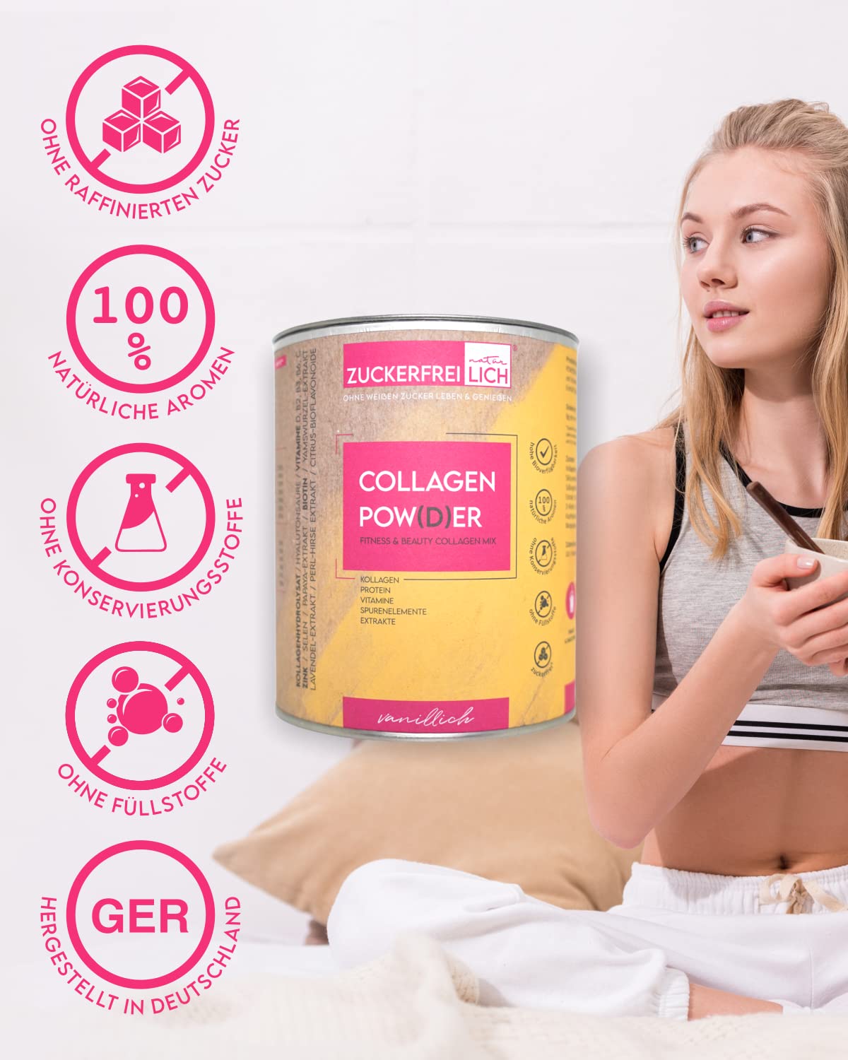 Zuckerfreilich Collagen Pulver Kokos 240g Ohne Zucker, Kollagen MIT Vitaminen, Zuckerfreies Protein und SpurenElementen, Hochdosert MIT 7.000 mg Kolagenhidrolysat Pro Portion