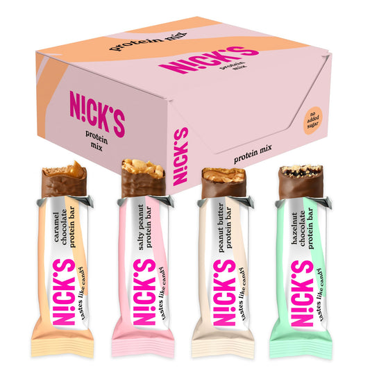 Nicks Protein Bar Ax, bare de proteine ​​keto gustări scăzute de carbohidrați fără zahăr adăugat, fără gluten | 15g proteină cu colagen (9 bare proteice x 50g)