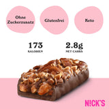 Nicks Keto Bar Almond Crunch, Vegan Chocolate Almond Nut Bar, 173 kalorier, 2,8 netto kulhydrater, ingen tilsat sukker, glutenfri, lav kulhydratsød (12x40g)