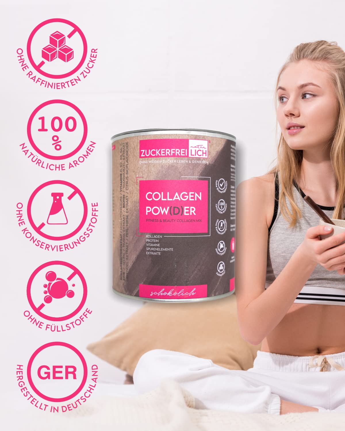 Zuckerfreilich Collagen Pulver Kokos 240g Ohne Zucker, Kollagen MIT Vitaminen, Zuckerfreies Protein und SpurenElementen, Hochdosiert MIT 7.000 mg Kollagenhydrolysat Pro Porsjon