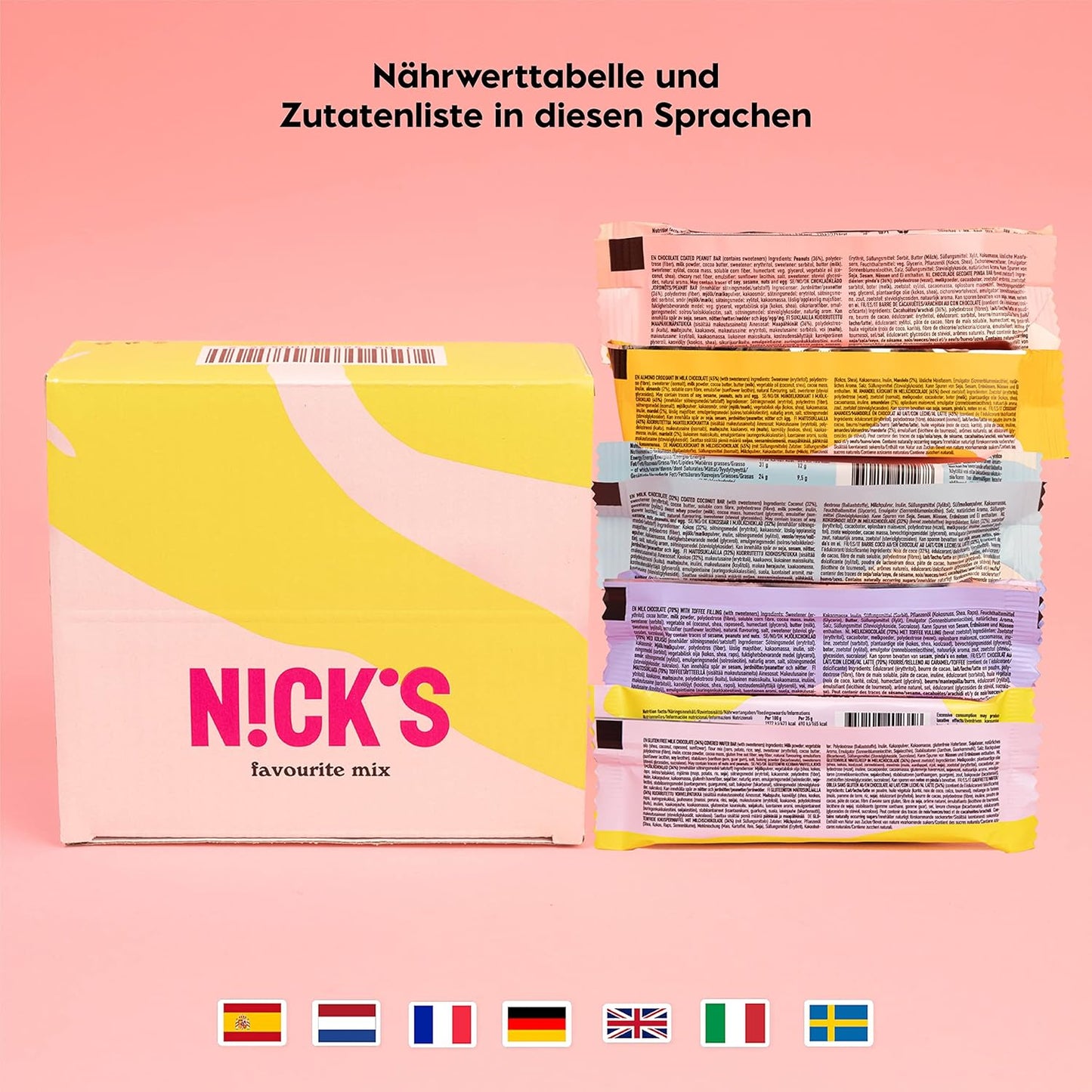 Nicks Chocolate Keto Bar Favoriti Mescola con barrette di cioccolato senza zucchero aggiunto, senza glutine, dolci a basso contenuto di carboidrati (12 snack bar)