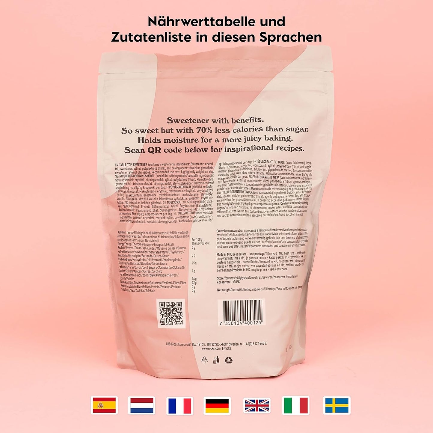 Nicks bruger som sukker, lavt kalorieindholdssukkerstat, perfekt lavkolhydratbage sødestofblanding af xylitol, erythritol, stevia og polydextrose | Keto | Vegansk (1 kg)