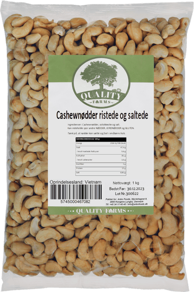 Quality Farms Cashewnødder Olieristet 1000g