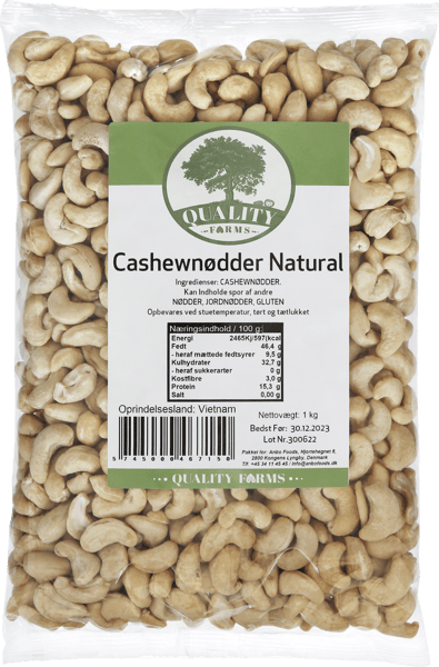 Quality Farms Cashewnødder Naturel 1000g