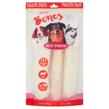 Cel mai bun prieten Bones Bigbite Chewing Roll White 28cm, 3-pachet