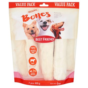 Bones Best Bones BigBite che mastica bianco 17 cm, pacchetto da 7